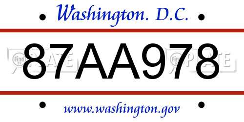 87AA978 District Of Columbia License Plate