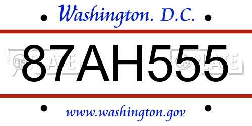 87AH555 District Of Columbia License Plate