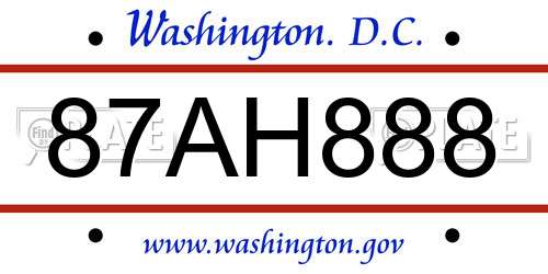 87AH888 District Of Columbia License Plate