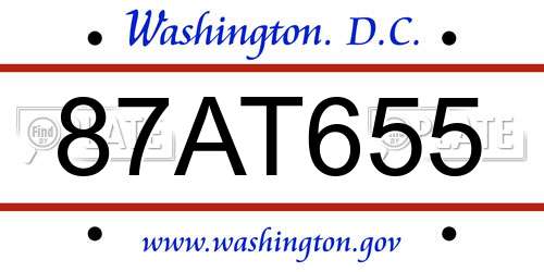 87AT655 District Of Columbia License Plate