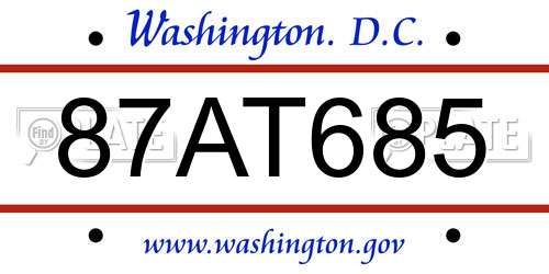87AT685 District Of Columbia License Plate