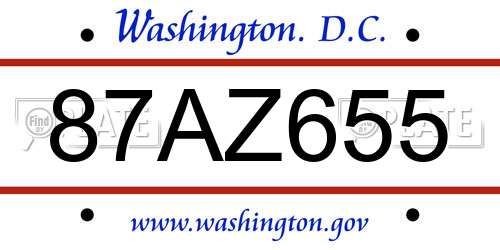 87AZ655 District Of Columbia License Plate