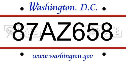 87AZ658 District Of Columbia License Plate