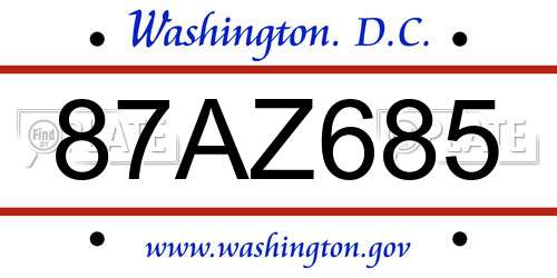 87AZ685 District Of Columbia License Plate