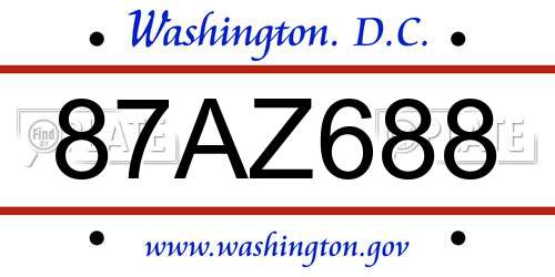 87AZ688 District Of Columbia License Plate