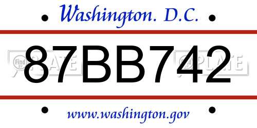 87BB742 District Of Columbia License Plate
