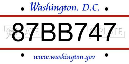 87BB747 District Of Columbia License Plate