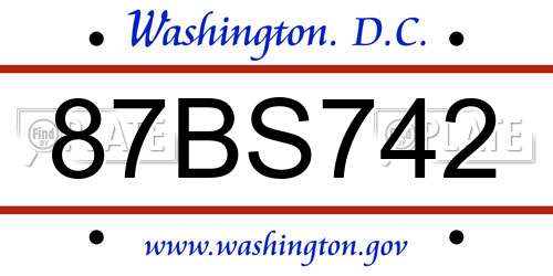87BS742 District Of Columbia License Plate