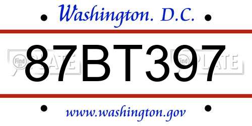 87BT397 District Of Columbia License Plate