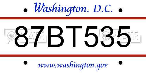 87BT535 District Of Columbia License Plate