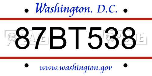 87BT538 District Of Columbia License Plate