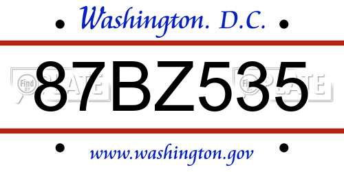 87BZ535 District Of Columbia License Plate