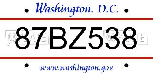 87BZ538 District Of Columbia License Plate
