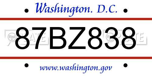 87BZ838 District Of Columbia License Plate