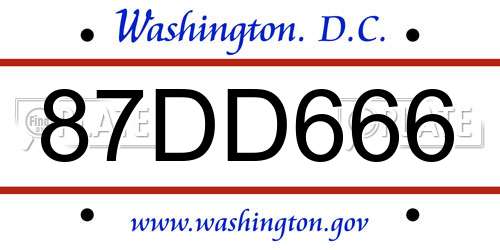 87DD666 District Of Columbia License Plate