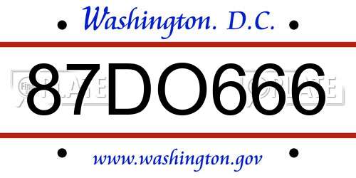 87DO666 District Of Columbia License Plate