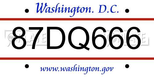 87DQ666 District Of Columbia License Plate