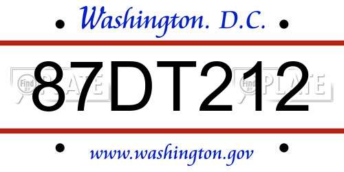 87DT212 District Of Columbia License Plate