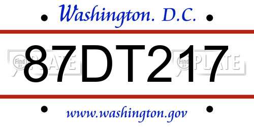 87DT217 District Of Columbia License Plate