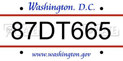 87DT665 District Of Columbia License Plate