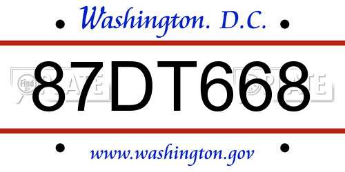 87DT668 District Of Columbia License Plate