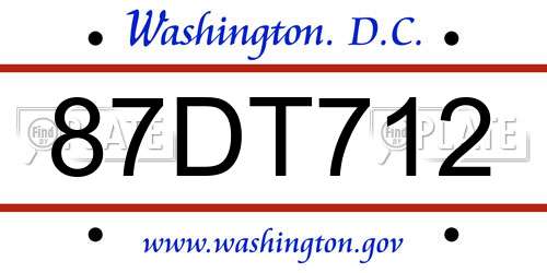 87DT712 District Of Columbia License Plate