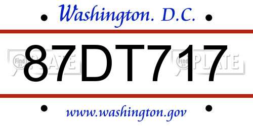 87DT717 District Of Columbia License Plate