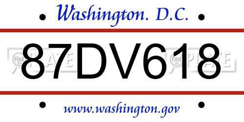 87DV618 District Of Columbia License Plate