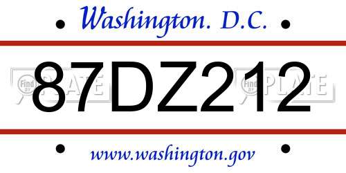 87DZ212 District Of Columbia License Plate