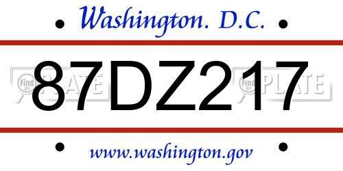 87DZ217 District Of Columbia License Plate