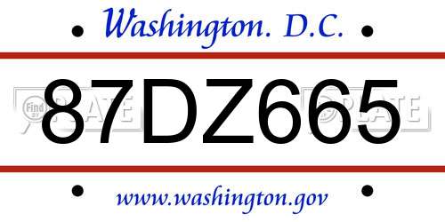 87DZ665 District Of Columbia License Plate
