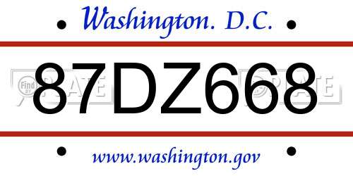 87DZ668 District Of Columbia License Plate
