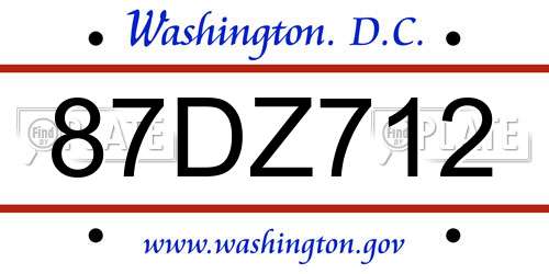 87DZ712 District Of Columbia License Plate