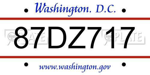 87DZ717 District Of Columbia License Plate