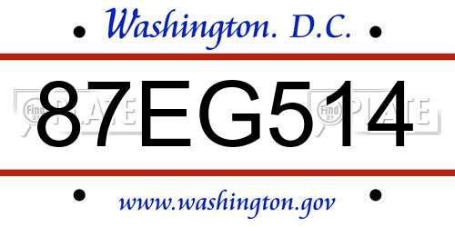 87EG514 District Of Columbia License Plate