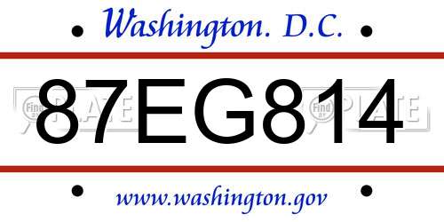 87EG814 District Of Columbia License Plate