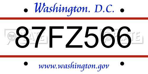 87FZ566 District Of Columbia License Plate