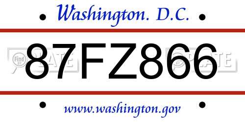 87FZ866 District Of Columbia License Plate