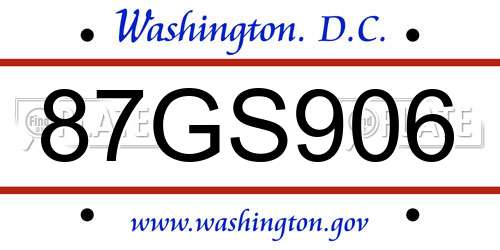 87GS906 District Of Columbia License Plate