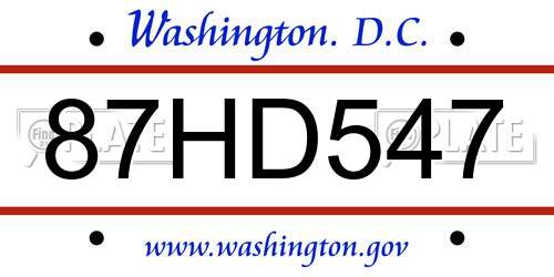 87HD547 District Of Columbia License Plate