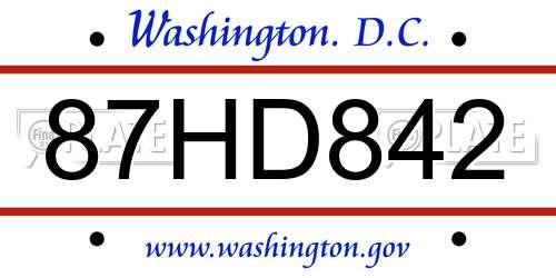87HD842 District Of Columbia License Plate
