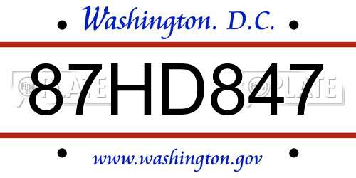 87HD847 District Of Columbia License Plate