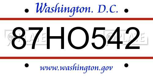 87HO542 District Of Columbia License Plate