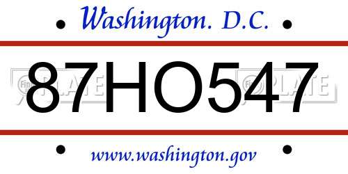 87HO547 District Of Columbia License Plate