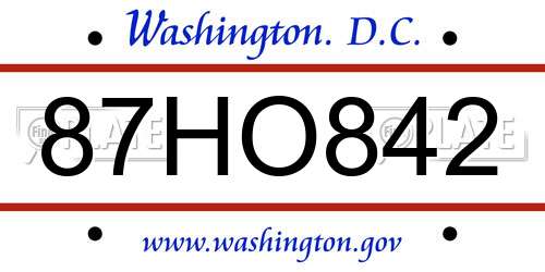 87HO842 District Of Columbia License Plate