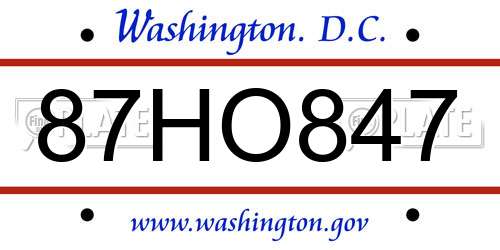 87HO847 District Of Columbia License Plate