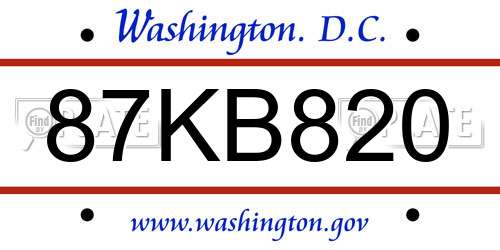87KB820 District Of Columbia License Plate