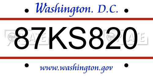 87KS820 District Of Columbia License Plate
