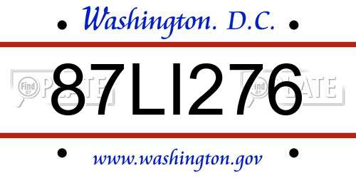 87LI276 District Of Columbia License Plate