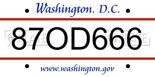 87OD666 District Of Columbia License Plate